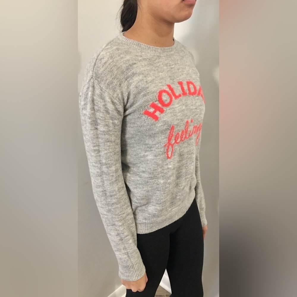 H&M L.O.G.G. Gray Orange Christmas Holiday Feeling Soft Oversized Sweater XS - Picture 2 of 5